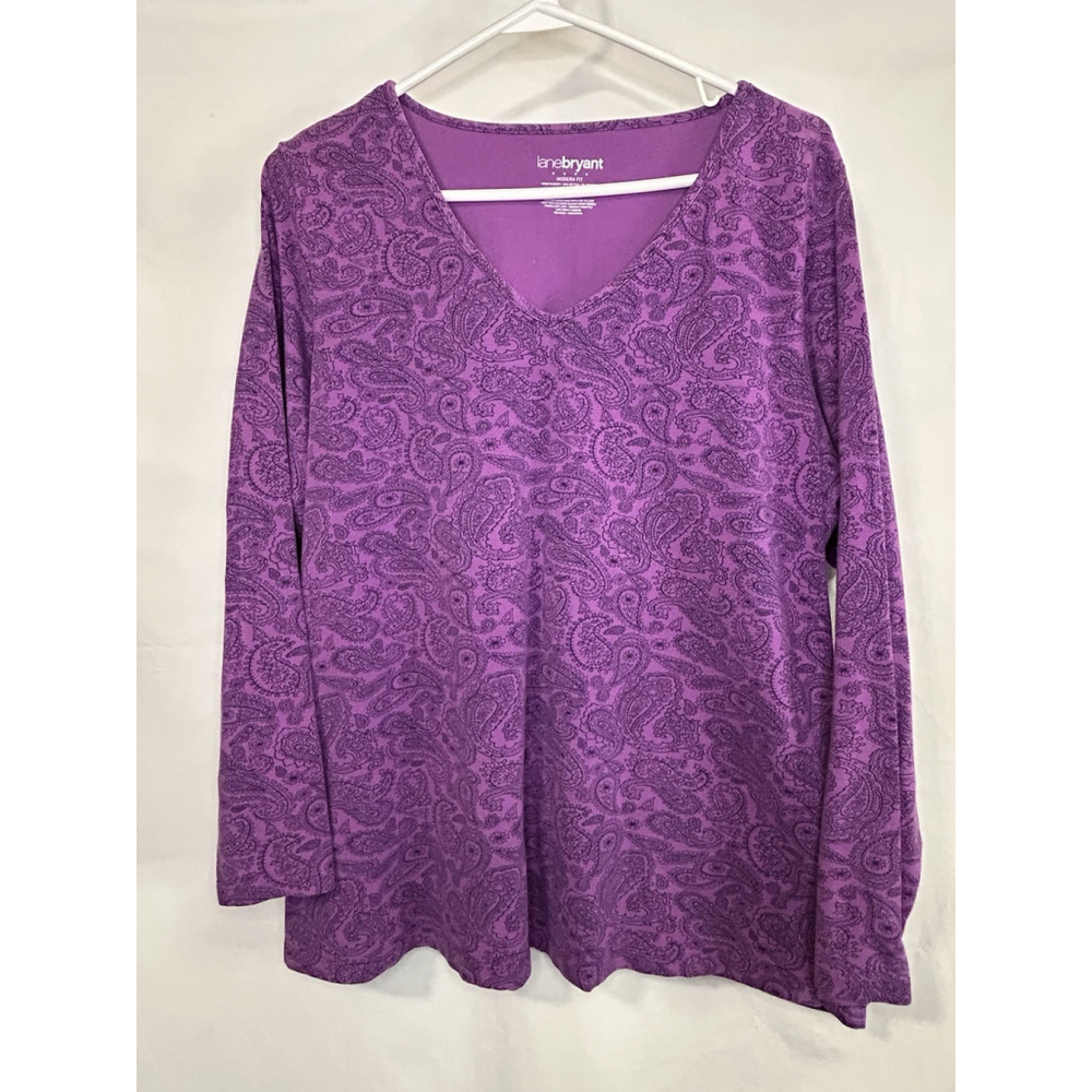 Lane Bryant Long Sleeve Modern Fit Tee Shirt Top 14/16W Paisley Purple Blue Plus